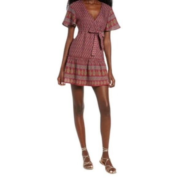 NWT Raga Avah Floral Faux Wrap Mini Dress In Wine Size Small - Picture 1 of 9